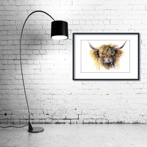 ‘Clover McMooFace’ - Framed print with Lamp