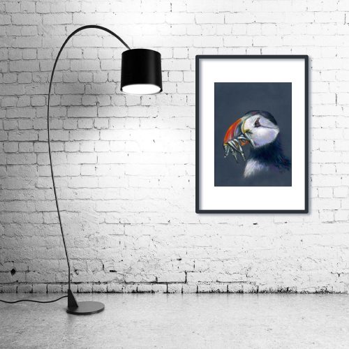 ‘Stuffin’ Puffin’ - Framed print with Lamp
