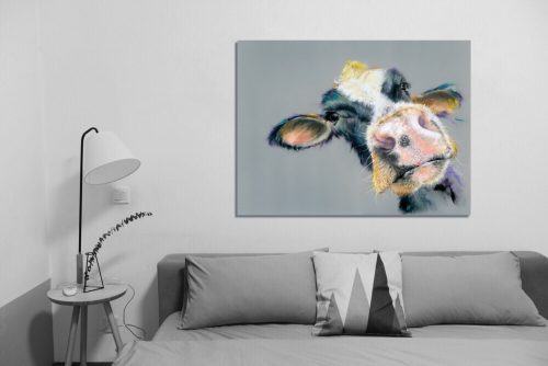 Soft Pastels Moo Cow - Wall Art with Sofa