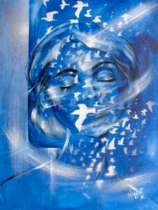 Angel - I Bring You Peace - Acrylic on Canvas Framed Painting of woman and birds