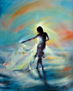 Canvas Painting of Woman dancing capturing the sunset walking on beach