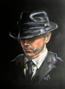 Out of the Shadows Acrylic on Canvas Framed Painting of Man in hat